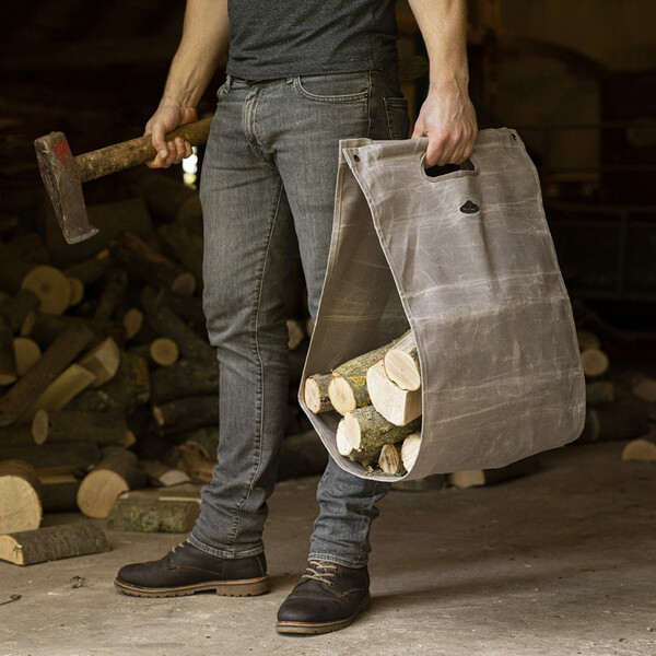 Nosič na dřevo, voskované plátno, šedá s patinou, 40x5x71cm|Esschert Design