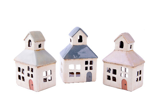 MyScandi Ceramic candlestick and decoration HOUSE on the square with bell LITTLE CHURCH, white, 17cm