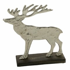 EGO DEKOR Dekorace jelen na dřevěném podstavci, hliníkový, stříbrná 14x5x18cm *