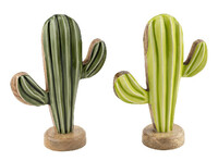 Cactus, wood, green, 22 x 15 x 8 cm, package contains 2 pieces! (SALE)|Ego Decor