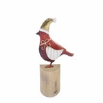 Dekorace ptáček na podstavci, červená/zlatá, 12x17,5x3,5cm, ks|Ego Dekor