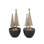 Svícen/miska dekorativní Vánoční les, černá/zlatá, 8,5x13x8,5cm, balení obsahuje 2 kusy!|Ego Dekor