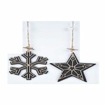 Snowflake/star curtain, black/gold, 13x16x0.6cm, package contains 2 pieces!|Ego Dekor