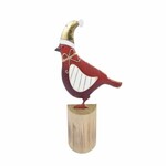 Bird decoration on a pedestal, red/gold, 17.5x22.5x4.5cm, pc|Ego Dekor