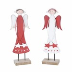 Angel with a star on a pedestal, white|red, 11x43x5.5cm, package contains 2 pieces!|Ego Dekor