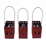 Candlestick/Lantern tree/flake/deer, red, 7.5x8x7.5cm, package contains 3 pieces!|Ego Dekor