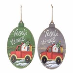 Oval hanger/tag, MERRY CHRISTMAS, grey/green, 22x25x2cm, package contains 2 pieces!|Ego Dekor