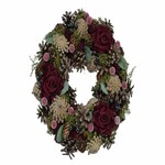 Věnec PINE s růžemi, přírodní/červená/zelená, 28x28x6cm, ks|Ego Dekor