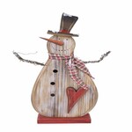 Decoration Snowman with a heart on a base, natural/red, 18x36x5cm, pc|Ego Dekor