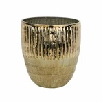 Svietnik s vrúbkami na čajové sviečky, sklenený, zlatá, 8,5x4x9cm (DOPREDAJ)|Ego Dekor