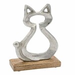 Kočka na mangovém podstavci, stříbrná/natur, 23x13x5cm (DOPRODEJ)|Ego Dekor