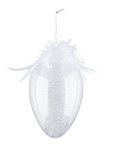 Egg with feathers for hanging, glass, white, diameter 8x11.8cm (SALE)|Ego Dekor