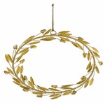 Hanging metal wreath of leaves, gold, 35cm (SALE)|Ego Dekor