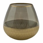 Szklany świecznik tealight w kolorze jasnobrązowym i złotym, średnica 18x20cm (WYPRZEDAŻ)|Ego Dekor