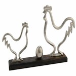 Decoration on the pedestal Rooster family, silver, 33x5.4x20cm (SALE)|Ego Dekor