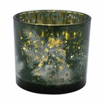 Svícen skleněný Borovice, zelená/zlatá, pr.7,5x8cm (DOPRODEJ)|Ego Dekor