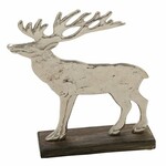 VZ 2021 Dekorácia jeleň na drevenom podstavci, hliníkový, strieborná 19x5x24cm *|Ego Dekor