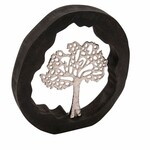 Dekoracja DRZEWO w okrągłej drewnianej podstawie z drewna mango, 25x3x25cm, czarno-brązowy|Ego Dekor
