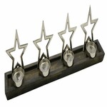 Advent star candlestick, Aluminum on wood. pedestals, silver/natural, 75x11x16cm (SALE)|Ego Dekor