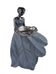 Dziewczynka z butelką do picia/łopian ELEGANT, żywica poliestrowa, niebieski|turkus, 42x12x25cm