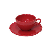ED Coffee cup with saucer 0.09L, PEARLRUBI, ruby ??(SALE)|Costa Nova